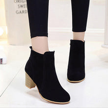 Load image into Gallery viewer, Faux Suede Zipped Ankle Boots with Stacked Heels