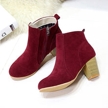 Load image into Gallery viewer, Faux Suede Zipped Ankle Boots with Stacked Heels