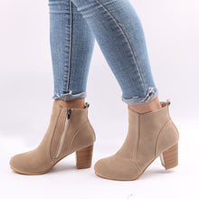 Load image into Gallery viewer, Faux Suede Zipped Ankle Boots with Stacked Heels