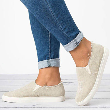 Distressed Denim Slip-On Casual Shoes - Round Toes