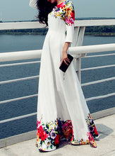 Load image into Gallery viewer, Maxi Dress - White Floral / Long Sleeves / Rounded Neckline