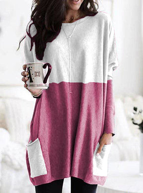 Womens Long Sleeved Pullover Tunic Top - Front Pockets 2021