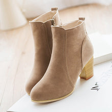 Load image into Gallery viewer, Faux Suede Zipped Ankle Boots with Stacked Heels