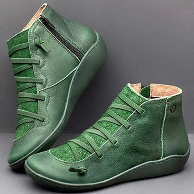 Womns Zippered Casual Shoes - Perma Laces / Round Toes