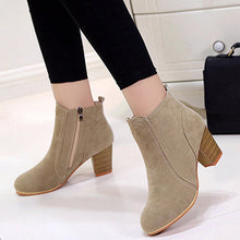 Load image into Gallery viewer, Faux Suede Zipped Ankle Boots with Stacked Heels