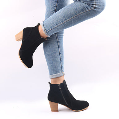 Faux Suede Zipped Ankle Boots with Stacked Heels